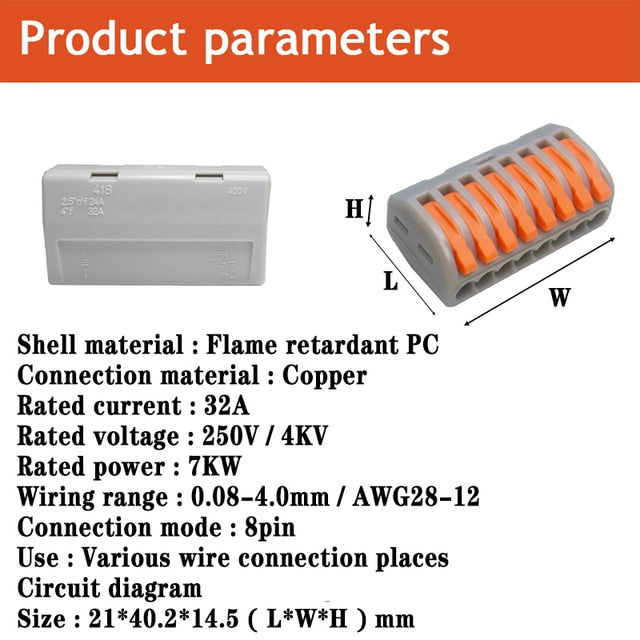 1/3/5/10/100pcs Universal Cable wire Connectors 222 TYPE Fast Home Compact wire Connection push in Wiring Terminal Block 2-8 Pin