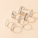 Tocona 8pcs/sets Hollow Out Rings for Women Men Charms Clear Crystal Stone Gold Chain Rings Bohemian Jewelry Accessories Anillo