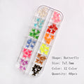 12 grid box 60Pcs 3D Cute Bear/Butterfly Resin Nail Art Decorations Aurora Rhinestone for Nails Glitter DIY Manicure Accessories