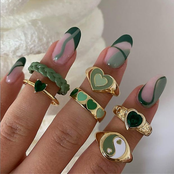 Trendy Korean Y2K Vintage Double Layer Heart Enamel Ring for Women Dripping Oil Color Contrast Heart Metal Rings Couple Jewelry