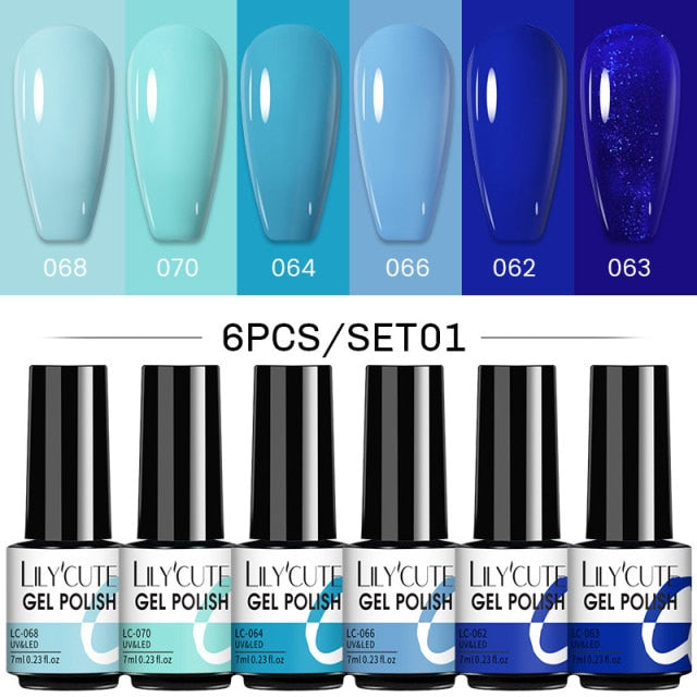 LILYCUTE 2/4/6 Pcs Gel Nail Polish Set 136Color Glitter Semi Permanent Hybrid Gel Varnish Base Top Coat Soak Off UV LED Nail Art