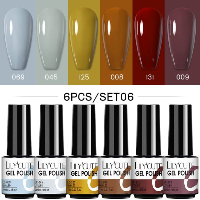 LILYCUTE 2/4/6 Pcs Gel Nail Polish Set 136Color Glitter Semi Permanent Hybrid Gel Varnish Base Top Coat Soak Off UV LED Nail Art