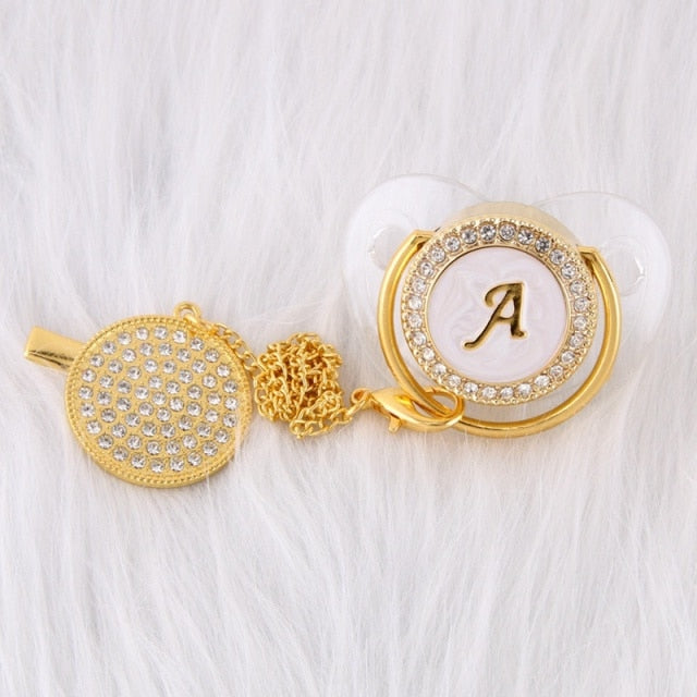 26 Initial Letters Transparent Baby Pacifier with Chain Clip Newborn Kids Baby Dummy Orthodontic Nipple Soother Dropshipping