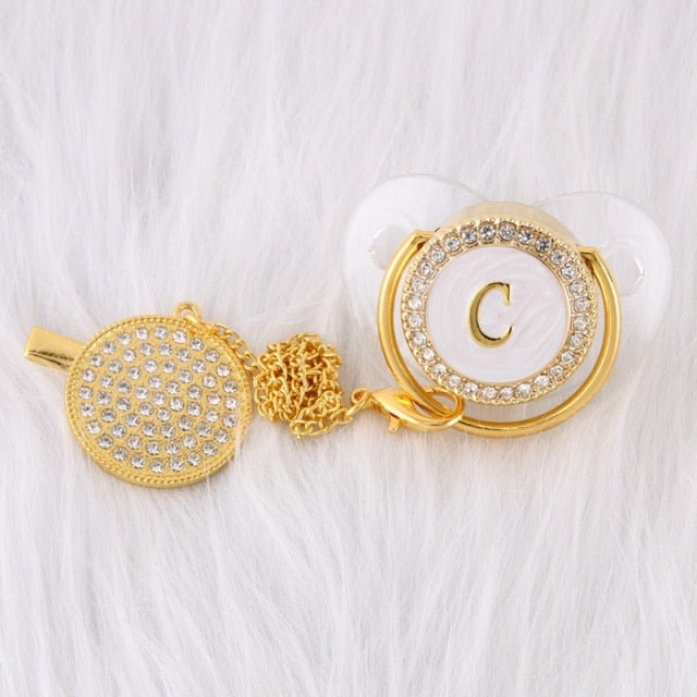 26 Initial Letters Transparent Baby Pacifier with Chain Clip Newborn Kids Baby Dummy Orthodontic Nipple Soother Dropshipping