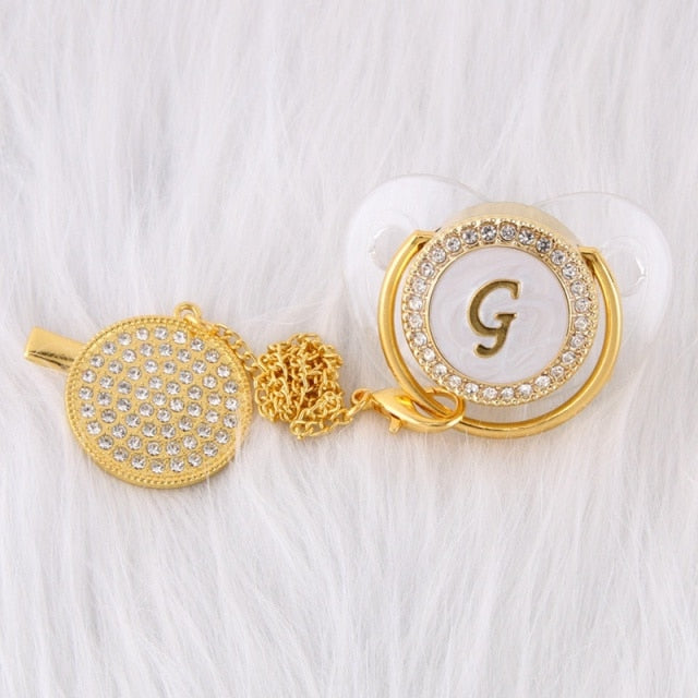 26 Initial Letters Transparent Baby Pacifier with Chain Clip Newborn Kids Baby Dummy Orthodontic Nipple Soother Dropshipping