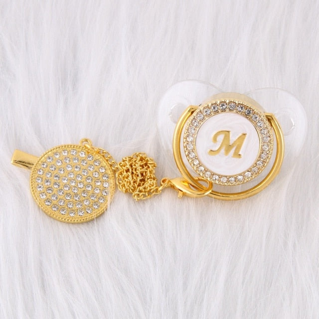 26 Initial Letters Transparent Baby Pacifier with Chain Clip Newborn Kids Baby Dummy Orthodontic Nipple Soother Dropshipping