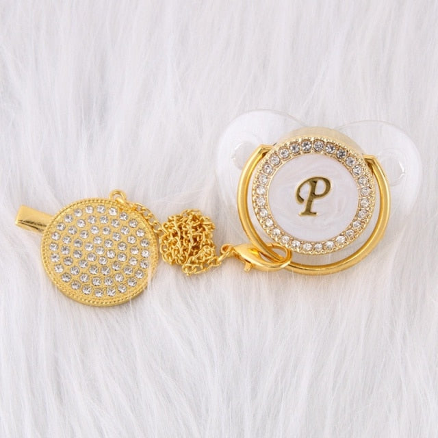 26 Initial Letters Transparent Baby Pacifier with Chain Clip Newborn Kids Baby Dummy Orthodontic Nipple Soother Dropshipping