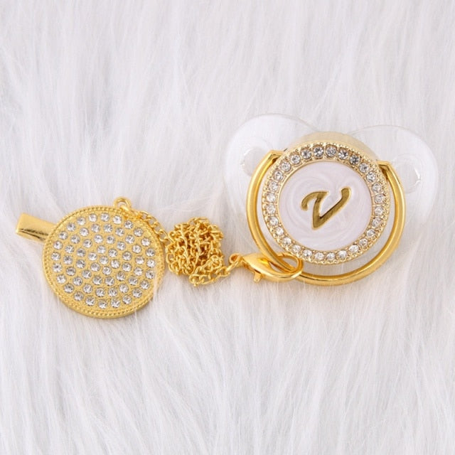 26 Initial Letters Transparent Baby Pacifier with Chain Clip Newborn Kids Baby Dummy Orthodontic Nipple Soother Dropshipping
