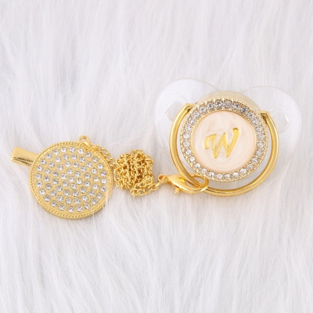 26 Initial Letters Transparent Baby Pacifier with Chain Clip Newborn Kids Baby Dummy Orthodontic Nipple Soother Dropshipping