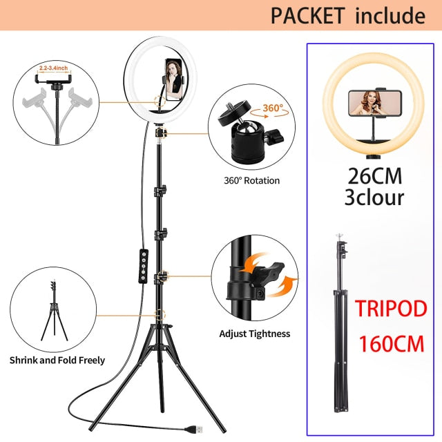 LED Photography Fill Lighting with Tripod Stand Camera Photo Studio Circle Led Selfie Ring Light Phone Lamp Video  Youtube