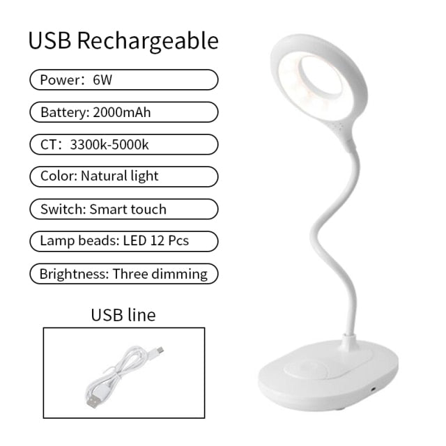 Led Desk Lamp 3 Color Stepless Dimmable Touch Foldable Table Lamp Bedside Reading Eye Protection Night Light DC5V USB Chargeable