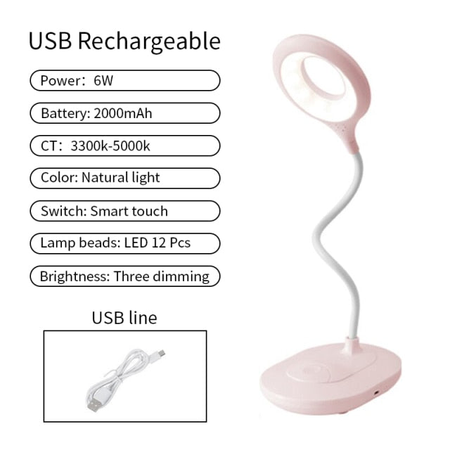 Led Desk Lamp 3 Color Stepless Dimmable Touch Foldable Table Lamp Bedside Reading Eye Protection Night Light DC5V USB Chargeable