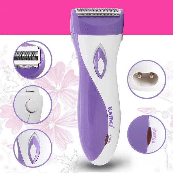 Kemei Hair Remover Lady Shaver Underarm Hair Trimmer Rechargeable Waterproof Bikini Armpit Razor for Women Cordless Epilator