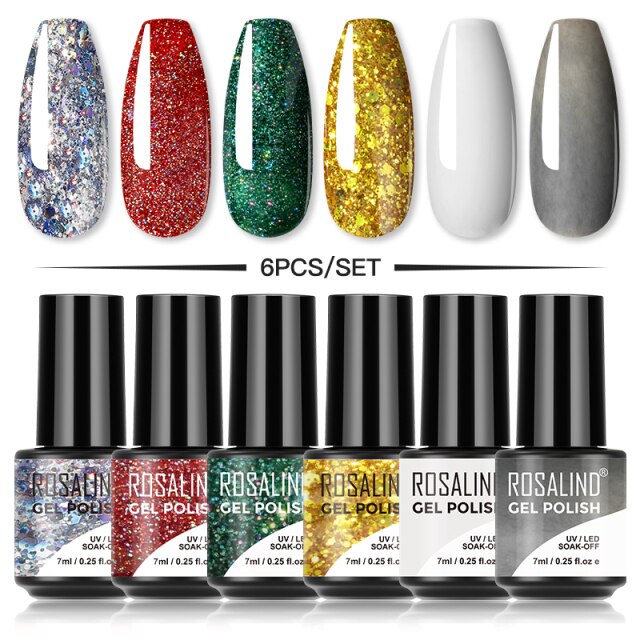 ROSALIND 4/6PCS Gel Polish Set For Manicure Soak Off UV Lamp Hybrid Varnishes Set Base Top Nails Art Nail Gel Polish Set Gel lak