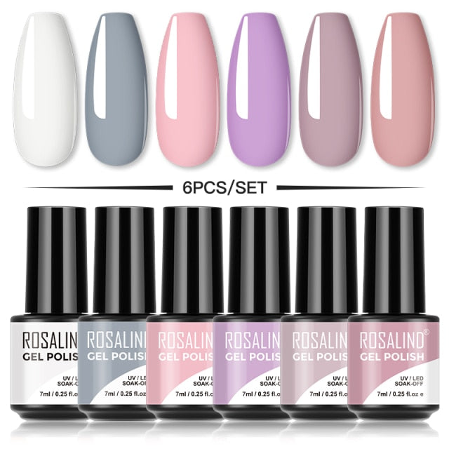 ROSALIND 4/6PCS Gel Polish Set For Manicure Soak Off UV Lamp Hybrid Varnishes Set Base Top Nails Art Nail Gel Polish Set Gel lak