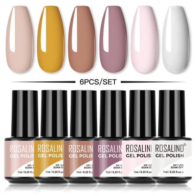 ROSALIND 4/6PCS Gel Polish Set For Manicure Soak Off UV Lamp Hybrid Varnishes Set Base Top Nails Art Nail Gel Polish Set Gel lak