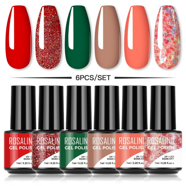 ROSALIND 4/6PCS Gel Polish Set For Manicure Soak Off UV Lamp Hybrid Varnishes Set Base Top Nails Art Nail Gel Polish Set Gel lak