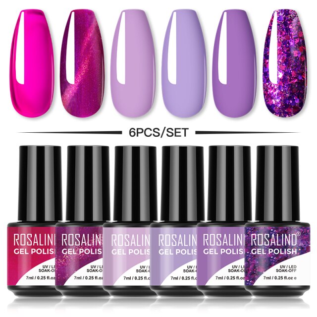 ROSALIND 4/6PCS Gel Polish Set For Manicure Soak Off UV Lamp Hybrid Varnishes Set Base Top Nails Art Nail Gel Polish Set Gel lak