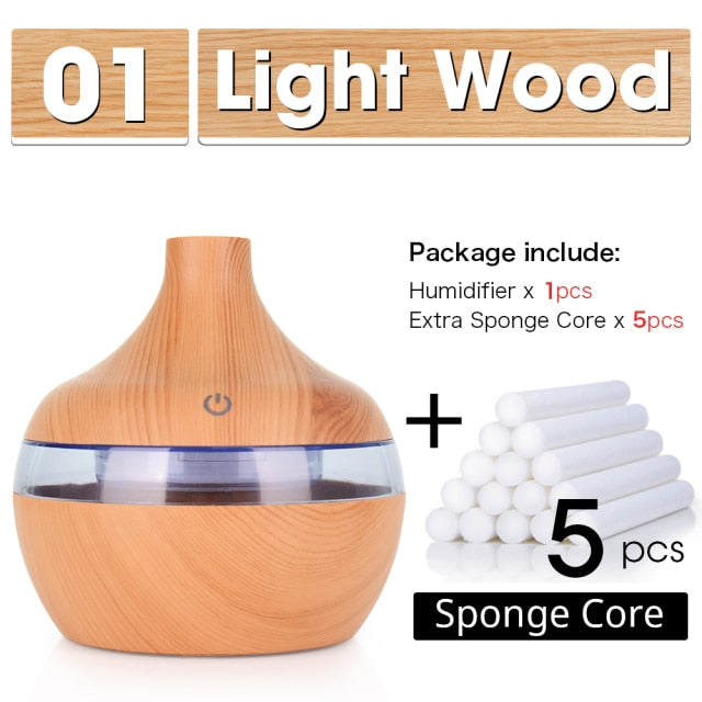 300ML USB Air Humidifier Electric Aroma Diffuser Mist Wood Grain Oil Aromatherapy Mini Have 7 LED Light For Car Home Office