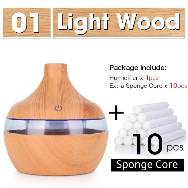 300ML USB Air Humidifier Electric Aroma Diffuser Mist Wood Grain Oil Aromatherapy Mini Have 7 LED Light For Car Home Office