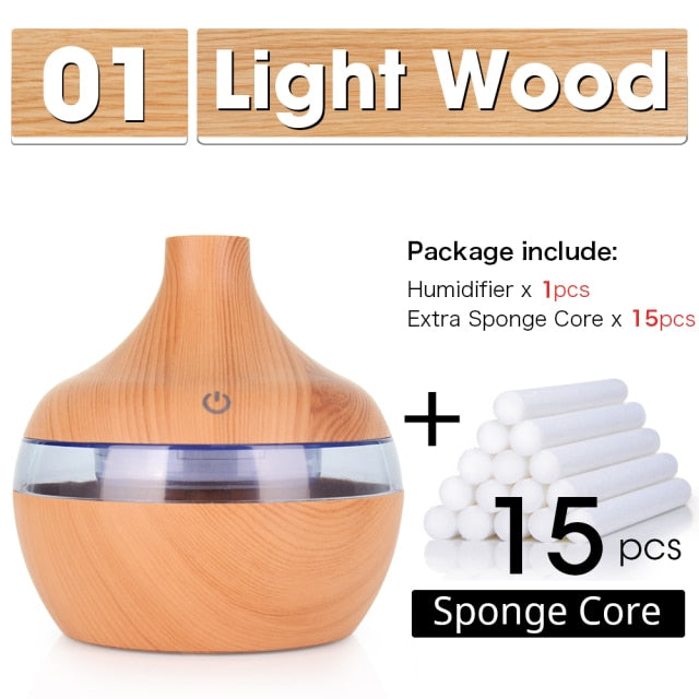 300ML USB Air Humidifier Electric Aroma Diffuser Mist Wood Grain Oil Aromatherapy Mini Have 7 LED Light For Car Home Office