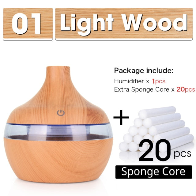 300ML USB Air Humidifier Electric Aroma Diffuser Mist Wood Grain Oil Aromatherapy Mini Have 7 LED Light For Car Home Office