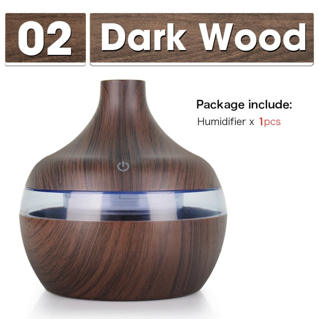 300ML USB Air Humidifier Electric Aroma Diffuser Mist Wood Grain Oil Aromatherapy Mini Have 7 LED Light For Car Home Office
