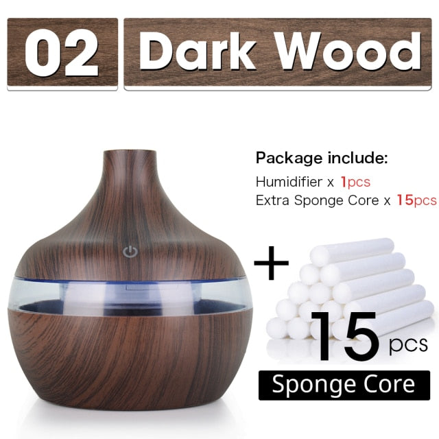 300ML USB Air Humidifier Electric Aroma Diffuser Mist Wood Grain Oil Aromatherapy Mini Have 7 LED Light For Car Home Office