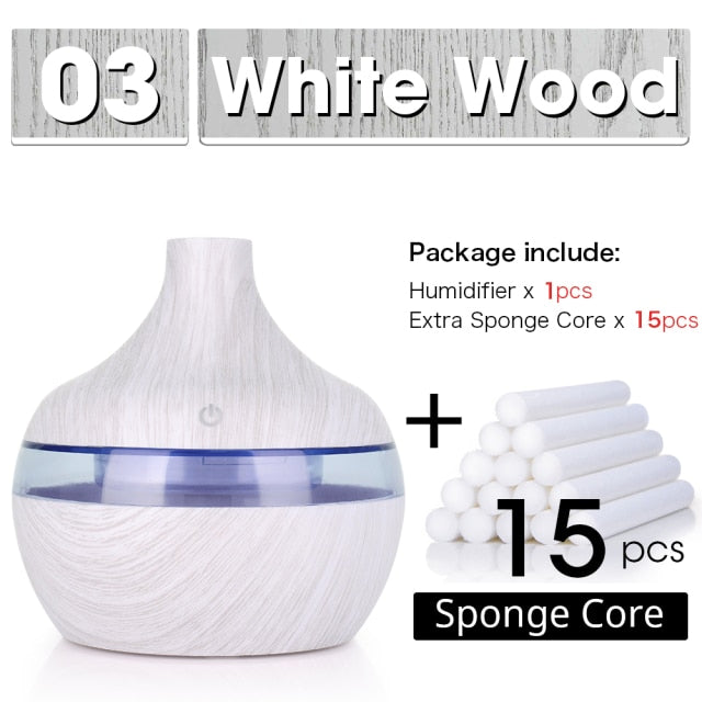 300ML USB Air Humidifier Electric Aroma Diffuser Mist Wood Grain Oil Aromatherapy Mini Have 7 LED Light For Car Home Office