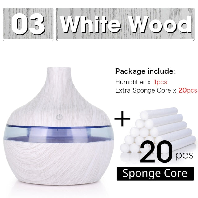 300ML USB Air Humidifier Electric Aroma Diffuser Mist Wood Grain Oil Aromatherapy Mini Have 7 LED Light For Car Home Office