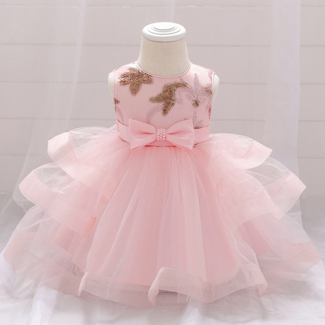 Infant Sequin Bow Dress for Girl Baby Christening First 1st Birthday Dress Party Baptism White Dresses for Baby Toddler Vestido