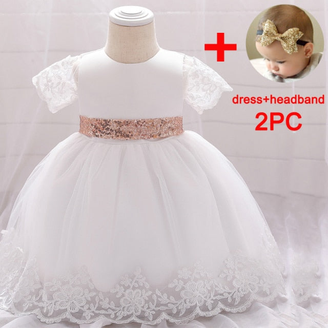 Infant Sequin Bow Dress for Girl Baby Christening First 1st Birthday Dress Party Baptism White Dresses for Baby Toddler Vestido