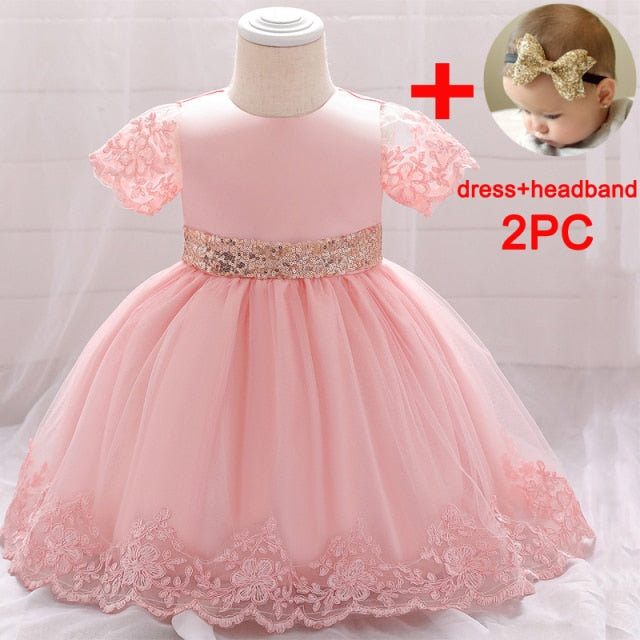 Infant Sequin Bow Dress for Girl Baby Christening First 1st Birthday Dress Party Baptism White Dresses for Baby Toddler Vestido
