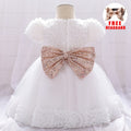 Infant Sequin Bow Dress for Girl Baby Christening First 1st Birthday Dress Party Baptism White Dresses for Baby Toddler Vestido