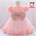 Infant Sequin Bow Dress for Girl Baby Christening First 1st Birthday Dress Party Baptism White Dresses for Baby Toddler Vestido