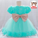 Infant Sequin Bow Dress for Girl Baby Christening First 1st Birthday Dress Party Baptism White Dresses for Baby Toddler Vestido