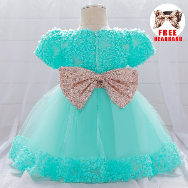 Infant Sequin Bow Dress for Girl Baby Christening First 1st Birthday Dress Party Baptism White Dresses for Baby Toddler Vestido