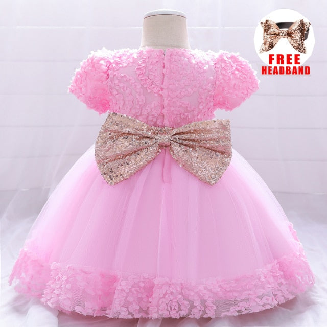 Infant Sequin Bow Dress for Girl Baby Christening First 1st Birthday Dress Party Baptism White Dresses for Baby Toddler Vestido