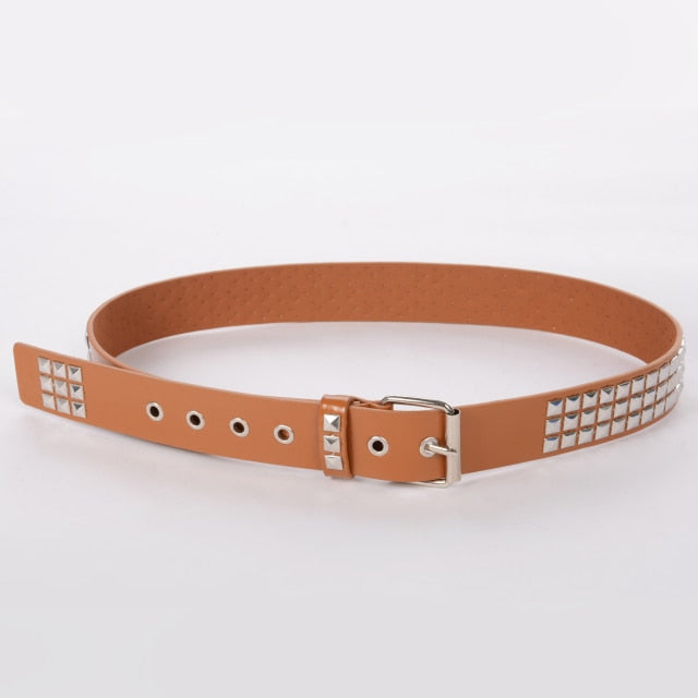 Women's Single Double or Rivet Grommet Belt, Punk Waist Belt with Chain Detachable 2 Hole Belt