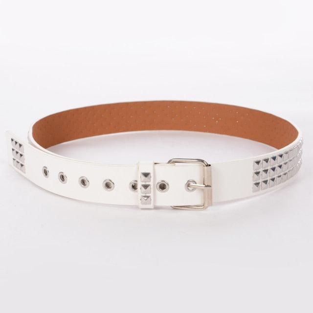 Women's Single Double or Rivet Grommet Belt, Punk Waist Belt with Chain Detachable 2 Hole Belt