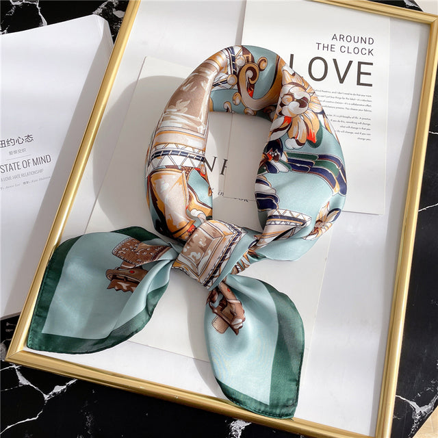 Silk Square Scarf Women Satin Bandana Print Bag Scarves Head Band Fashion Lady Hair Shawl and Wrap Female Neckerchief Hijab 2021