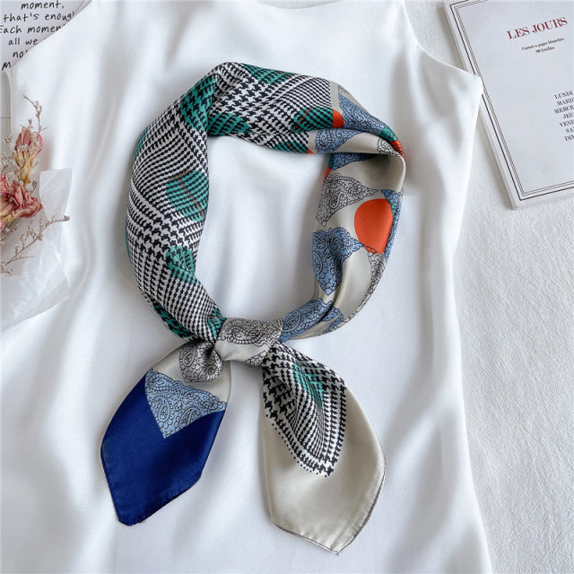 Silk Square Scarf Women Satin Bandana Print Bag Scarves Head Band Fashion Lady Hair Shawl and Wrap Female Neckerchief Hijab 2021