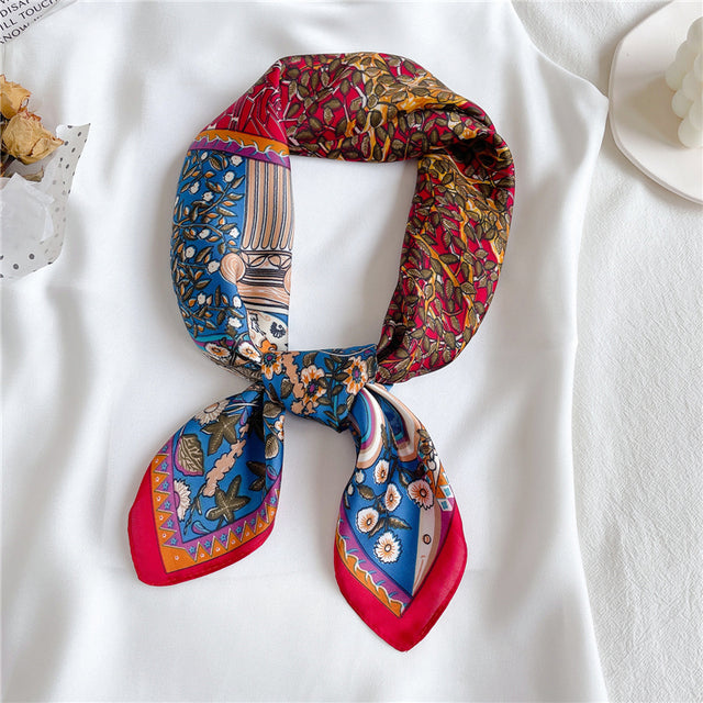 Silk Square Scarf Women Satin Bandana Print Bag Scarves Head Band Fashion Lady Hair Shawl and Wrap Female Neckerchief Hijab 2021