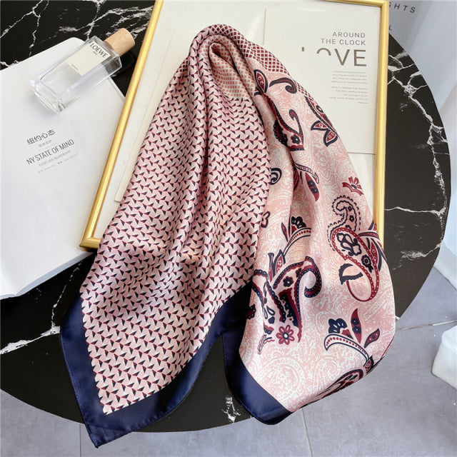 Silk Square Scarf Women Satin Bandana Print Bag Scarves Head Band Fashion Lady Hair Shawl and Wrap Female Neckerchief Hijab 2021