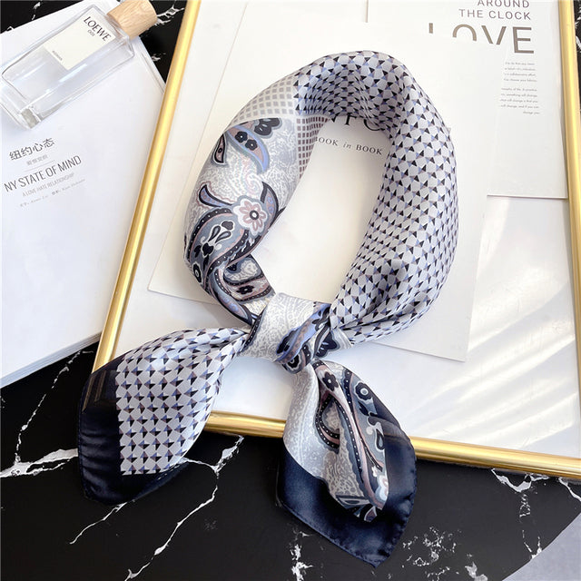 Silk Square Scarf Women Satin Bandana Print Bag Scarves Head Band Fashion Lady Hair Shawl and Wrap Female Neckerchief Hijab 2021