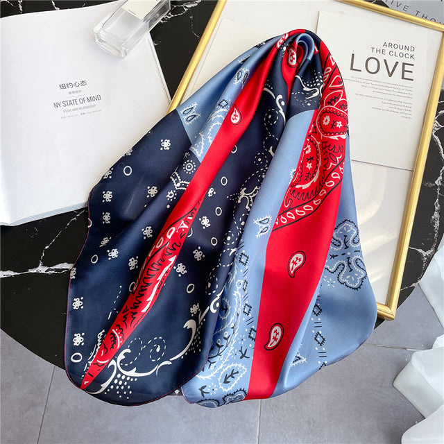 Silk Square Scarf Women Satin Bandana Print Bag Scarves Head Band Fashion Lady Hair Shawl and Wrap Female Neckerchief Hijab 2021