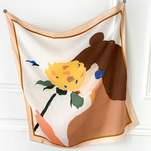 Silk Square Scarf Women Satin Bandana Print Bag Scarves Head Band Fashion Lady Hair Shawl and Wrap Female Neckerchief Hijab 2021