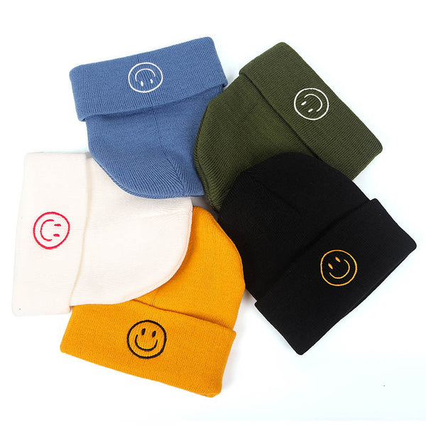 Cute Smile Crochet Knit Cap Beanie 2019 Autumn New Solid Warm Skullies Beanies Caps Female Knitted Hat Ladies Girls Winter Hats