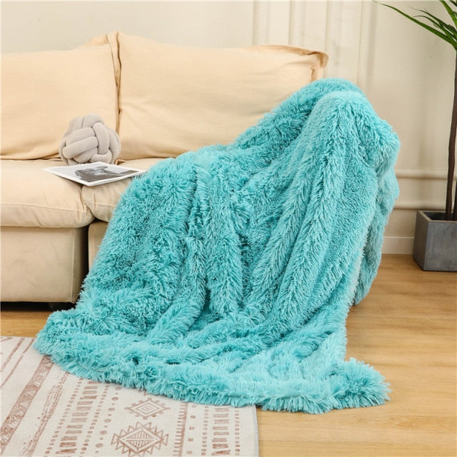 XC USHIO Super Soft Long Faux Fur Coral Fleece Blanket Warm Elegant Cozy With Fluffy Sherpa Throw Blanket Bed Sofa Blankets Gift
