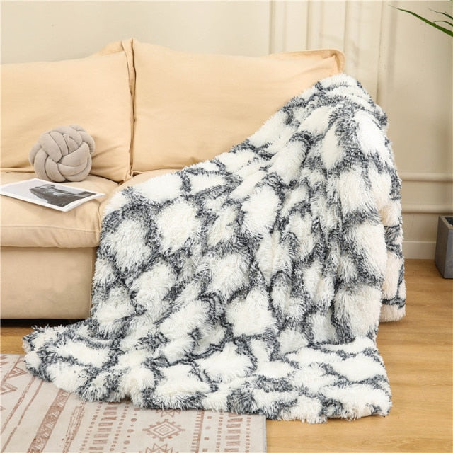 XC USHIO Super Soft Long Faux Fur Coral Fleece Blanket Warm Elegant Cozy With Fluffy Sherpa Throw Blanket Bed Sofa Blankets Gift